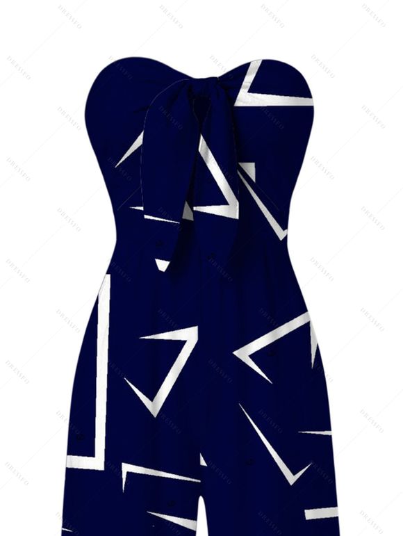 Vacation Jumpsuit Geometric Line Print Bowknot Pocket Off the Shoulder Jumpsuit - Bleu profond XXL | US 14
