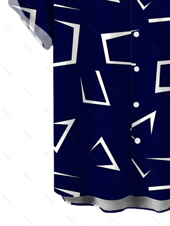 Men's Vacation Shirt Geometric Line Print Button Up Shirt - Bleu profond 5XL