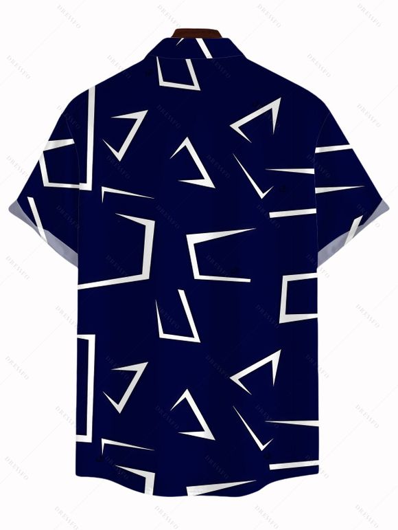 Men's Vacation Shirt Geometric Line Print Button Up Shirt - Bleu profond 5XL