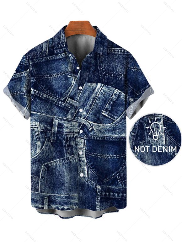 Casual Couple Outfit Vintage Faux Denim Print Tank Top Slit Bodycon Skirt and Shirt Set - Bleu profond S | US 4