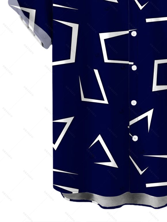 Vacation Couple Outfit Geometric Line Print Bowknot Pocket Off the Shoulder Jumpsuit and Shirt Set - Bleu profond S | US 4