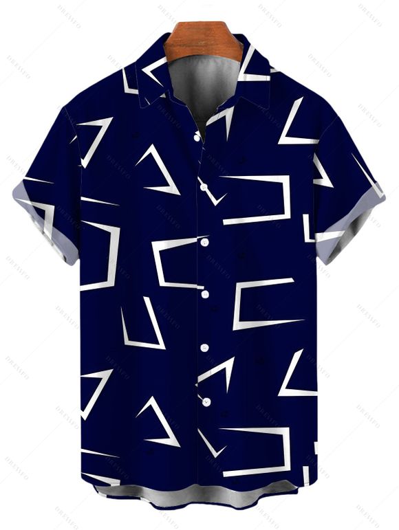 Vacation Couple Outfit Geometric Line Print Bowknot Pocket Off the Shoulder Jumpsuit and Shirt Set - Bleu profond S | US 4