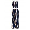 Vintage Women Outfit Vertical Wave Stripe Print Cropped Tank Top and Slit Bodycon Skirt Set - Bleu de Minuit L | US 8-10