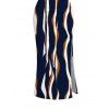Vintage Women Outfit Vertical Wave Stripe Print Cropped Tank Top and Slit Bodycon Skirt Set - Bleu de Minuit XXL | US 14
