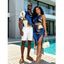 Vacation Couple Outfit Metallic Gold Fluid Marble Print Cropped Tank Top Bodycon Slit Skirt Set and Shirt Set - Bleu profond S | US 4