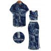 Casual Couple Outfit Vintage Faux Denim Print Tank Top Slit Bodycon Skirt and Shirt Set - Bleu profond S | US 4