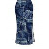 Casual Couple Outfit Vintage Faux Denim Print Tank Top Slit Bodycon Skirt and Shirt Set - Bleu profond S | US 4