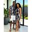 Vintage Couple Outfit Vertical Wave Stripe Print Cropped Tank Top Slit Bodycon Skirt and Shirt Set - Bleu de Minuit S | US 4