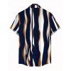 Vintage Couple Outfit Vertical Wave Stripe Print Cropped Tank Top Slit Bodycon Skirt and Shirt Set - Bleu de Minuit S | US 4
