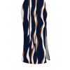 Vintage Couple Outfit Vertical Wave Stripe Print Cropped Tank Top Slit Bodycon Skirt and Shirt Set - Bleu de Minuit S | US 4