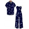 Vacation Couple Outfit Geometric Line Print Bowknot Pocket Off the Shoulder Jumpsuit and Shirt Set - Bleu profond S | US 4