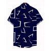 Vacation Couple Outfit Geometric Line Print Bowknot Pocket Off the Shoulder Jumpsuit and Shirt Set - Bleu profond S | US 4