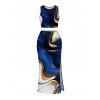 Vacation Women Outfit Metallic Gold Fluid Marble Print Cropped Tank Top and Bodycon Slit Skirt Set - Bleu profond L | US 8-10
