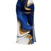 Vacation Women Outfit Metallic Gold Fluid Marble Print Cropped Tank Top and Bodycon Slit Skirt Set - Bleu profond XXL | US 14