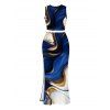 Vacation Women Outfit Metallic Gold Fluid Marble Print Cropped Tank Top and Bodycon Slit Skirt Set - Bleu profond XXL | US 14