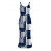 Vacation Dress Geometric Tribal Print Zig Zag Patchwork Print Spaghetti Strap Maxi Bodycon Dress - Bleu XL | US 12