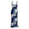 Vacation Dress Geometric Tribal Print Zig Zag Patchwork Print Spaghetti Strap Maxi Bodycon Dress - BLUE XXL | US 14