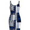 Vacation Dress Geometric Tribal Print Zig Zag Patchwork Print Spaghetti Strap Maxi Bodycon Dress - Bleu XL | US 12