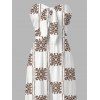 Vintage Jumpsuit Ethnic Geometric Print Bowknot Pocket Off the Shoulder Jumpsuit - Brun XXL | US 14
