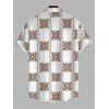 Men's Vintage Shirt Geometric Ethnic Print Button Up Shirt - Brun 5XL