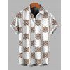 Men's Vintage Shirt Geometric Ethnic Print Button Up Shirt - Brun 5XL