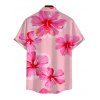 Men's Vacation Shirt Hibiscus Floral Print Button Up Summer Shirt - Rose 5XL