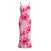 Vacation Dress Hibiscus Floral Print Spaghetti Strap Maxi Bodycon Summer Dress - Rose XXL | US 14