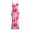 Vacation Dress Hibiscus Floral Print Spaghetti Strap Maxi Bodycon Summer Dress - Rose XXL | US 14