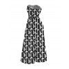 Vintage Jumpsuit Monochrome Maze Interlocking Hui Scroll Geometric Print Bowknot Pocket Off the Shoulder Jumpsuit - Noir XXL | US 14
