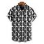 Men's Vintage Shirt Monochrome Maze Interlocking Hui Scroll Geometric Print Button Up Shirt - Noir 5XL