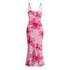 Vacation Couple Outfit Hibiscus Floral Print Spaghetti Strap Maxi Bodycon Dress and Shirt Set - Rose S | US 4