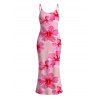 Vacation Couple Outfit Hibiscus Floral Print Spaghetti Strap Maxi Bodycon Dress and Shirt Set - Rose S | US 4