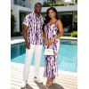 Vacation Couple Outfit Snake Skin Tie Dye Print Spaghetti Strap Maxi Bodycon Dress and Shirt Set - Pourpre S | US 4