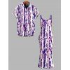 Vacation Couple Outfit Snake Skin Tie Dye Print Spaghetti Strap Maxi Bodycon Dress and Shirt Set - Pourpre S | US 4
