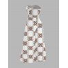 Vintage Couple Outfit Ethnic Geometric Print Bowknot Pocket Off the Shoulder Jumpsuit and Shirt Set - Brun S | US 4