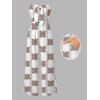Vintage Couple Outfit Ethnic Geometric Print Bowknot Pocket Off the Shoulder Jumpsuit and Shirt Set - Brun S | US 4