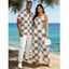 Vintage Couple Outfit Ethnic Geometric Print Bowknot Pocket Off the Shoulder Jumpsuit and Shirt Set - Brun S | US 4