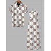 Vintage Couple Outfit Ethnic Geometric Print Bowknot Pocket Off the Shoulder Jumpsuit and Shirt Set - Brun S | US 4