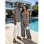 Vintage Couple Outfit Monochrome Maze Interlocking Hui Scroll Geometric Print Bowknot Pocket Off the Shoulder Jumpsuit and Shirt Set - Noir S | US 4