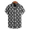 Vintage Couple Outfit Monochrome Maze Interlocking Hui Scroll Geometric Print Bowknot Pocket Off the Shoulder Jumpsuit and Shirt Set - Noir S | US 4