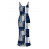 Vacation Couple Outfit Geometric Tribal Print Zig Zag Patchwork Print Spaghetti Strap Maxi Bodycon Dress and Shirt Set - Bleu S | US 4