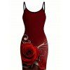Vacation Dress Rose Floral Metallic Gold Scroll Vine Print Spaghetti Strap Maxi Bodycon Dress - Rouge Vineux XXL | US 14