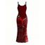 Vacation Dress Rose Floral Metallic Gold Scroll Vine Print Spaghetti Strap Maxi Bodycon Dress - Rouge Vineux XXL | US 14