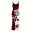Vacation Dress Contract Color Rose Floral Print Spaghetti Strap Bodycon Dress - Rouge Vineux XXL | US 14