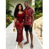 Vacation Couple Outfit Rose Floral Metallic Gold Scroll Vine Print Spaghetti Strap Maxi Bodycon Dress and Shirt Set - Rouge Vineux S | US 4