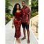 Vacation Couple Outfit Rose Floral Metallic Gold Scroll Vine Print Spaghetti Strap Maxi Bodycon Dress and Shirt Set - Rouge Vineux S | US 4