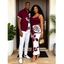Hawaiian Vacation Couple Outfit Contract Color Rose Floral Print Spaghetti Strap Bodycon Dress and Shirt Set - Rouge Vineux S | US 4