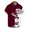 Hawaiian Vacation Couple Outfit Contract Color Rose Floral Print Spaghetti Strap Bodycon Dress and Shirt Set - Rouge Vineux S | US 4