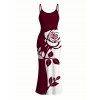 Hawaiian Vacation Couple Outfit Contract Color Rose Floral Print Spaghetti Strap Bodycon Dress and Shirt Set - Rouge Vineux S | US 4