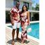 Vacation Couple Outfit Marble Fluid Swirl Tie Dye Print Bodycon Mermaid Maxi Dress and Shirt Set - Rouge Vineux S | US 4